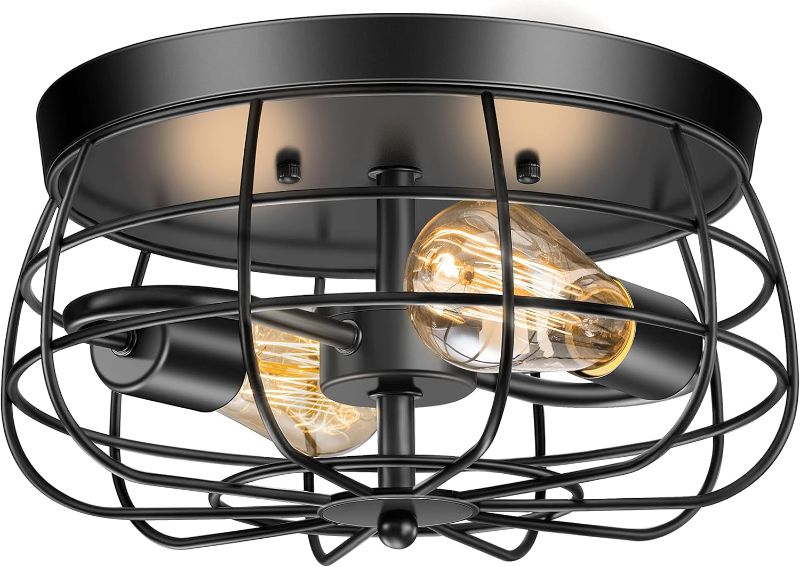 Photo 1 of 2-Light Farmhouse Ceiling Light Fixtures, Industrial Hallway Light, Vintage Black Metal Cage Ceiling Lamp for Living Room, Kitchen, Bedroom

