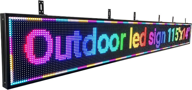 Photo 1 of P10 Outdoor Led Sign Programmable Scrolling Digital Display Screen Message Board Bar Custom WiFi Control Store Advertising Open Sign for Businesses Electronic Full Color Word Light (115"x14")
