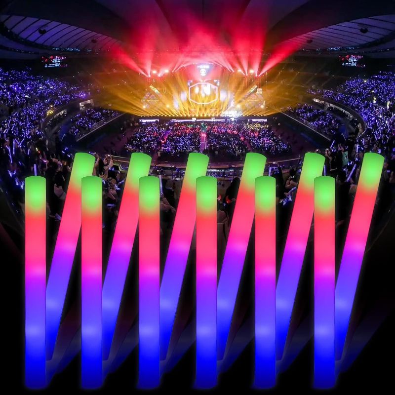 Photo 1 of 100+12 pcs Foam Glow Sticks Bulk,Led Foam Sticks 3 Flashing Modes light up foam sticks Glow in The Dark Party Supplies glow sticks for Wedding Christmas , Birthday ,Concerts, DJ
