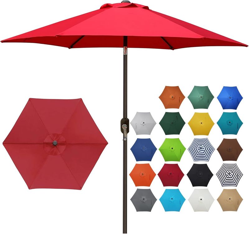 Photo 1 of Blissun 7.5 ft Patio Umbrella, Yard Umbrella, Outdoor Market Umbrella with Push Button Tilt Crank (Red)
