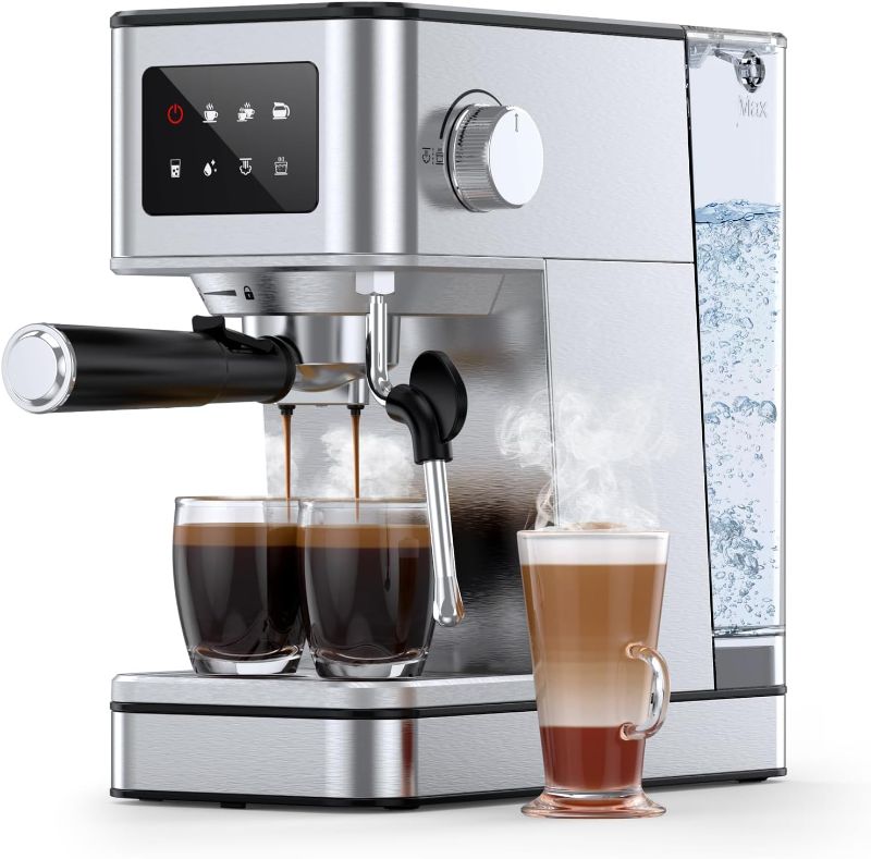 Photo 1 of Espresso Machine, 20 Bar Compact Espresso Maker with Steam Milk Frother, Stainless Steel Coffee Machine with 57.5oz Removable Water Tank & LED Touchscreen Monitors for Latte