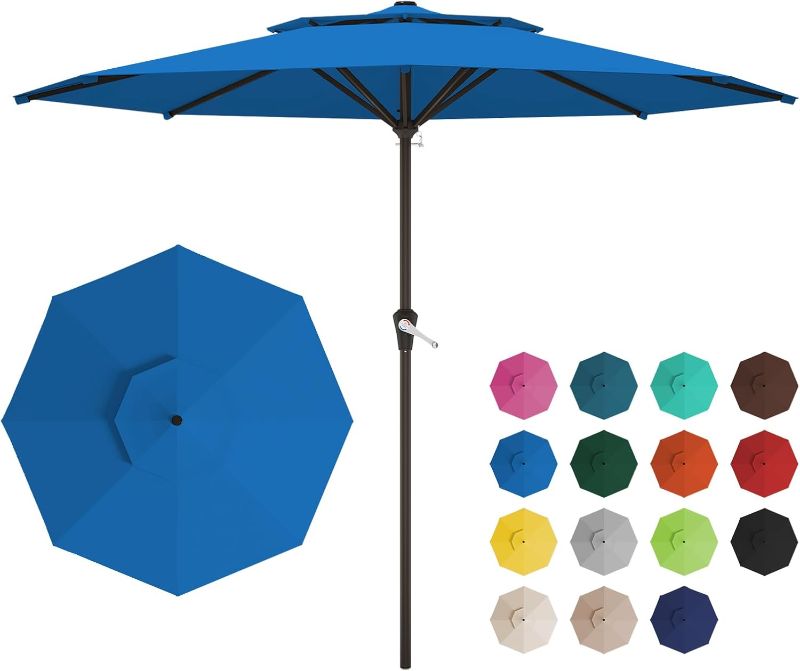 Photo 1 of Outdoor Patio Umbrella, Outdoor Table Umbrella with Crank Lift System, Vented Large Market Umbrella 8 Sturdy Ribs UV Protection for Pool, Deck, Backyard, Garden (Lake Blue)
