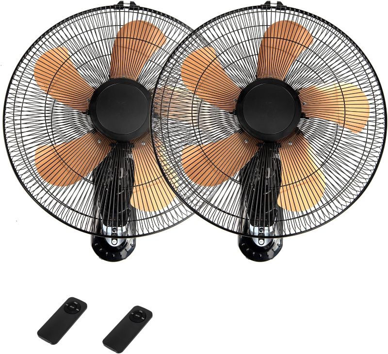 Photo 1 of 2 Pack 18 Inch Wall Mount Fan with Remote, 3-speed Wall Oscillating Fan with 5 Blades, Adjustable Tilt and Timing, 2Pack High Velocity Wall Mounted Fans for Bedroom, Gym, Office, Warehouse, Garage
