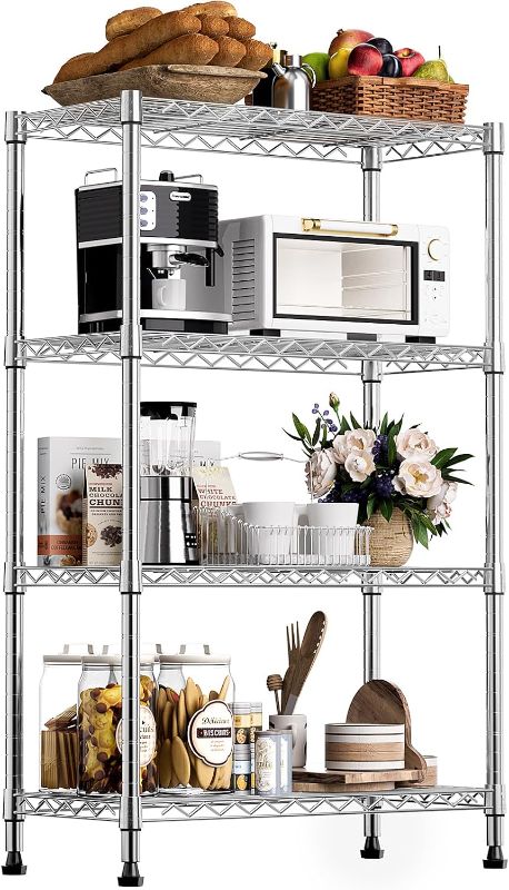 Photo 1 of 1000 lbs Storage Shelving Steel Heavy Duty 4-Tier Utility Shelving Unit Steel Organizer Wire Rack for Home,Kitchen,Office,Chrome (13.7" D x 29.5" W x 47.2" H)
