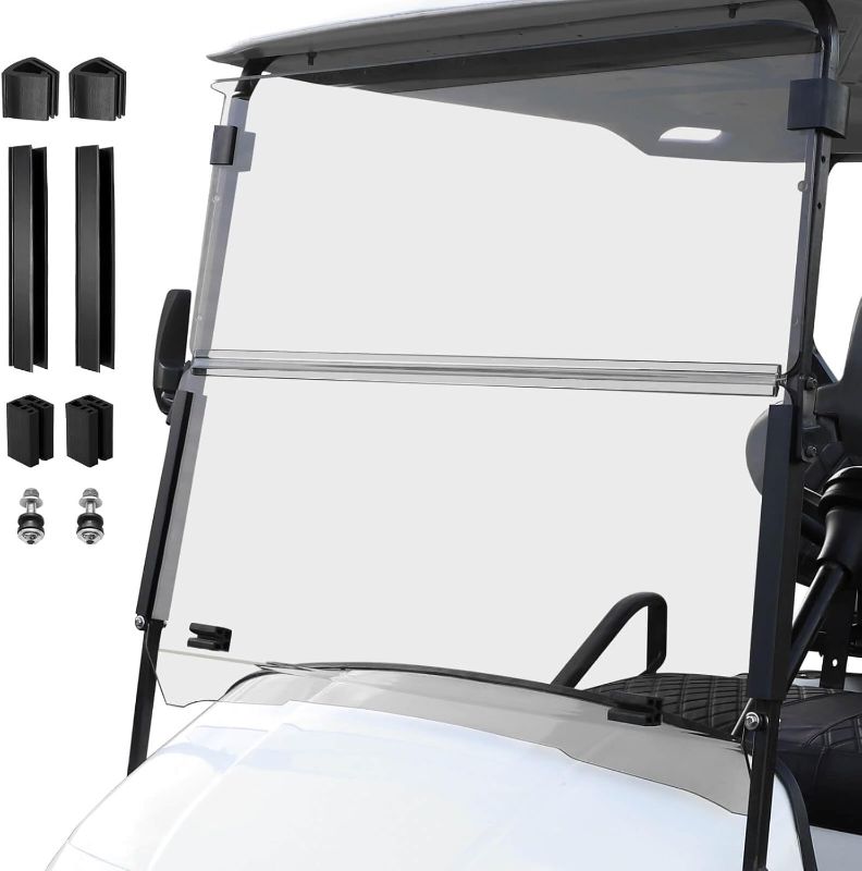 Photo 1 of Golf Cart Foldable Windshield 3/16" (5MM) Thicken Only Fits 1995-2013 EZGO TXT & Medalist, Fits 3/4" Struts Rail Windscreen Glass Replacement Shatterproof & Anti-UV Included Mounting Hardware
