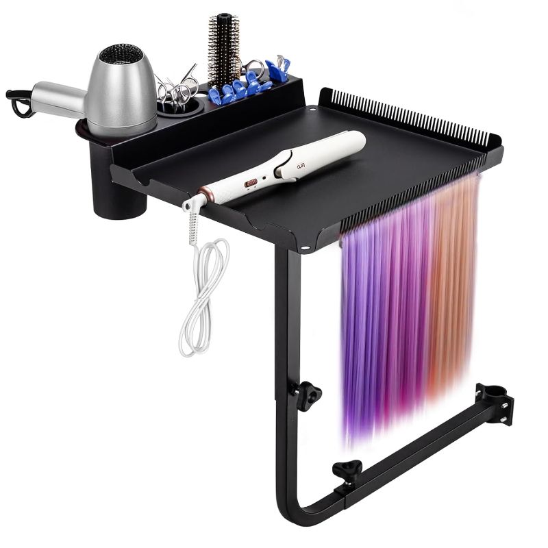 Photo 1 of Noverlife Hairstylist Color Tray for Salon Attach to Chair, 360 Degree Rotating Salon Tray for Barber Chair Adjustable Styling Chair Tray, No Wheels Metal Tray for Hairdressing Tools, Tattoo Tools
