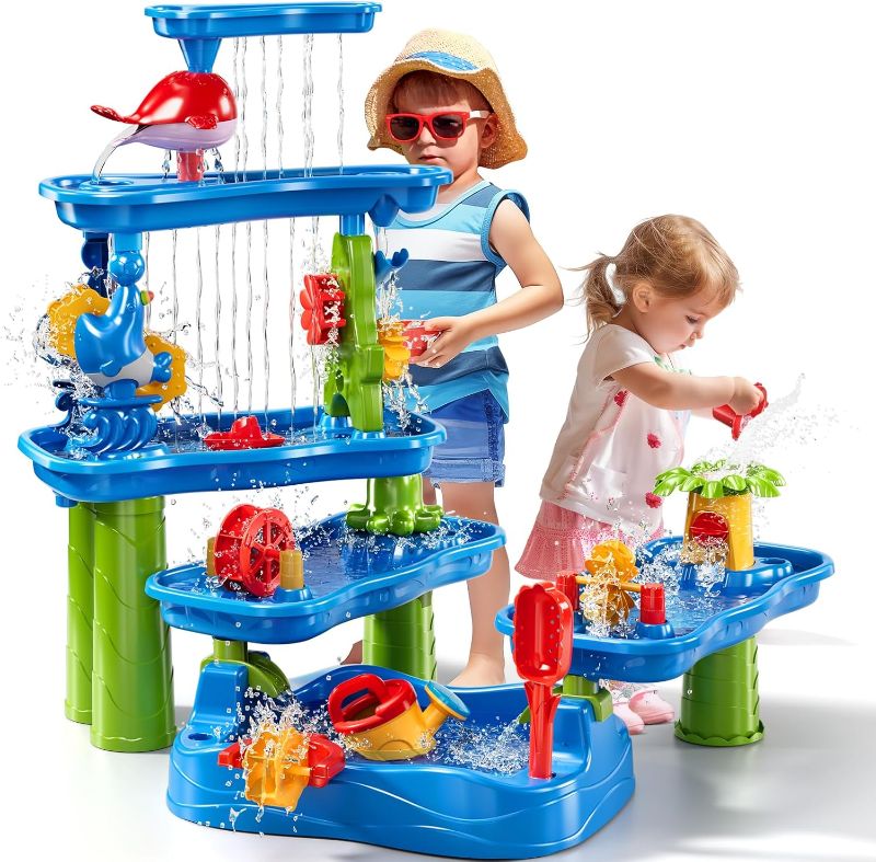 Photo 1 of Water Table for Kids 3 4 5 6 7 Years Old, 3-Tier 4 Areas Water Table Activity Sensory Outside Toys for Toddlers 3-5, Beach Backyard Outdoor Play Table Gift for Boys Girls
