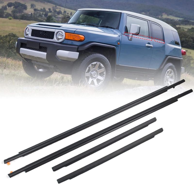 Photo 1 of Weatherstrip Window Molding Trim Seal Belt Compatible with Toyota FJ Cruiser 2007-2014 Front Rear Left Driver & Right Passenger Side Door Outside Belt Black
