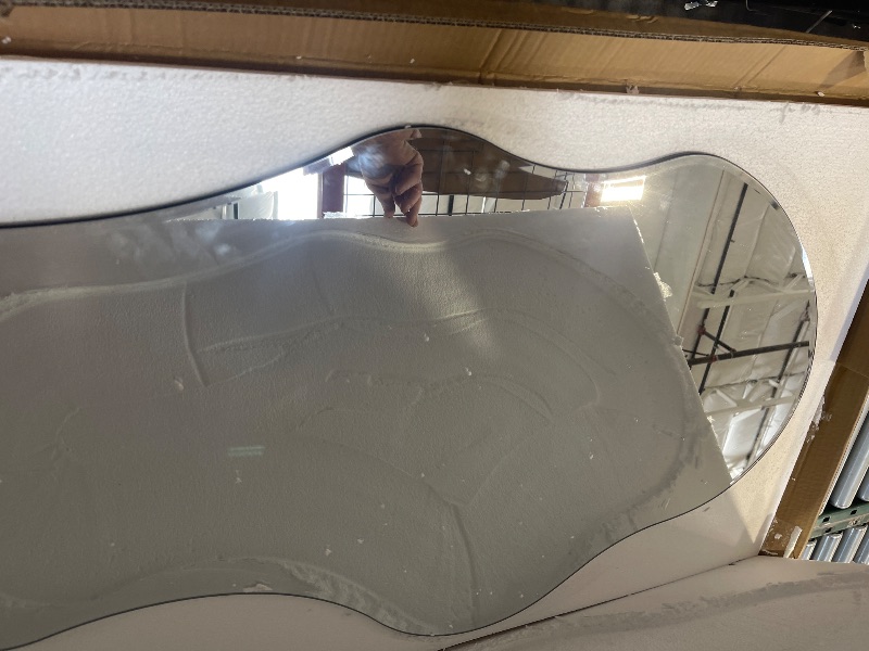 Photo 1 of FUNGLIJIE Irregular Wall Mirror, Large 43"x24" Asymmetrical Shaped Frameless Mirror for Living Room Bathroom Bedroom Entryway Modern Home Decor Mirror