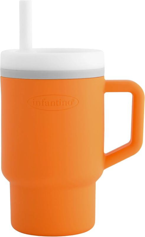 Photo 1 of Infantino My 1st Tumbler, Silicone Sippy Cup with Straw & Handle, Spill-Resistant, for On-the-Go, BPA-Free Transition Cup, Creamsicle