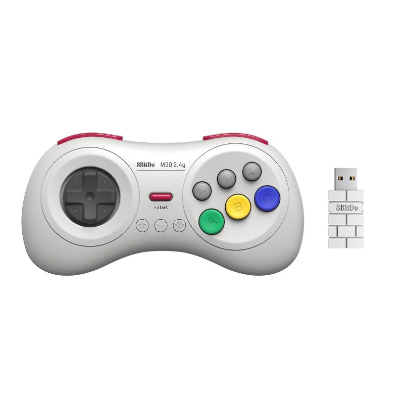 Photo 1 of 8Bitdo M30 2.4G Wireless Gamepad for Sega Genesis Mini and Mega Drive Mini and Switch with 6-Button Layout (White)