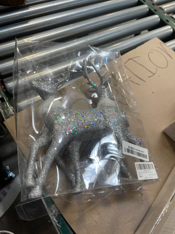 Photo 1 of SANNO 12" Glitter Reindeer Decorations Two Christmas Decor Holiday Reindeer Figurines Standing Silver Glitter Indoor Decorative Ornaments Tabletop Kitchen Desk Table Office Winter Decor