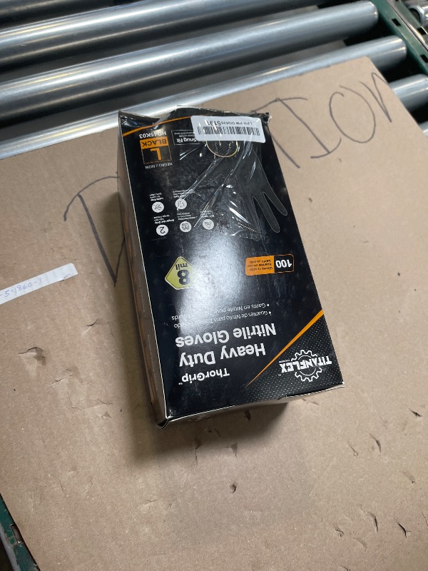 Photo 1 of TitanFlex ThorGrip Heavy Duty Black Industrial Nitrile Gloves, 8-mil, Large, Box of 100, Latex Free, Raised Diamond Texture, Powder Free, Food Safe, Rubber Gloves, Mechanic Gloves