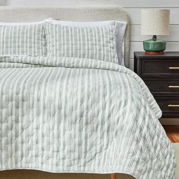 Photo 1 of Better Homes & Gardens Teal Yarn Dyed Stripe Chambray Quilt, Full/Queen
