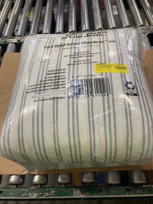 Photo 1 of Better Homes & Gardens Teal Yarn Dyed Stripe Chambray Quilt, Full/Queen
