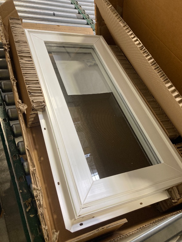 Photo 1 of 32 in. X 16 in. Awning Vinyl Insulated Window with Screen - White
