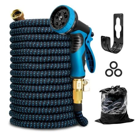 Photo 1 of Kotto Expandable Garden Hose Water Hose for Outside with 10 Spray Nozzles Leak-Proof Blue 75ft for Father S Day Gifts