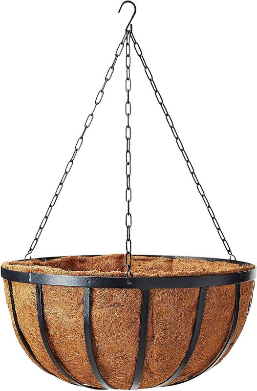 Photo 1 of Arcadia Garden Products Round Planter, 16-Inch 1592 Solstice Series Coconut Hanging Basket, Black
