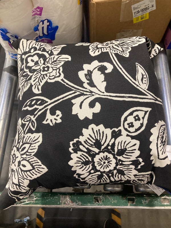 Photo 1 of 16"x16" Arden Outdoor Square Throw Pillow Ashland Black Jacobean: Canvas Polyester, Botanical Pattern, Patio Decor