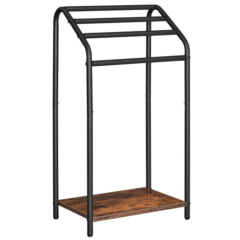 Photo 1 of HOOBRO Freestanding Towel Rack, 4 Tier Blanket Rack Stand, 16.3"L x 11.2"W x 31.3"H, Blanket Ladder Holder, Quilt Rack, Drying and Display Rack, Living Room, Bathroom, Rustic Brown and Black BF64LB01
