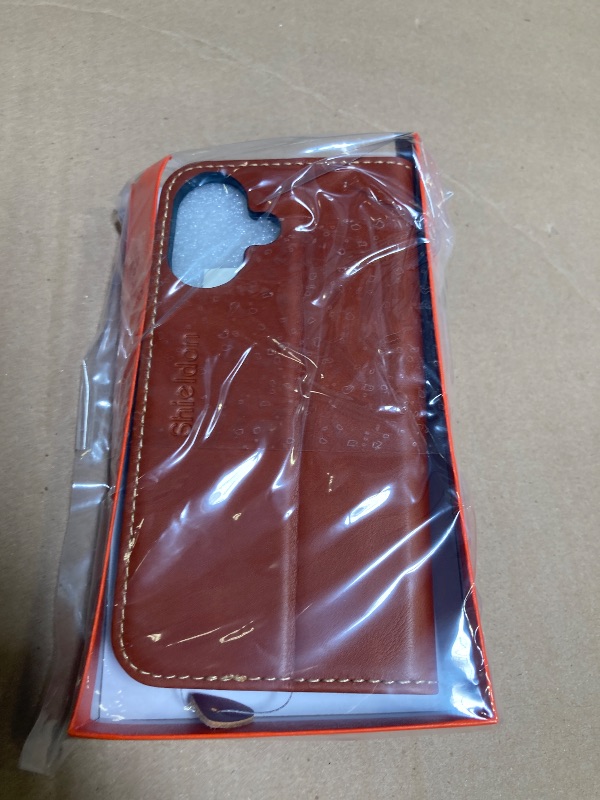 Photo 1 of SHIELDON Case for iPhone 16 5G 6.1", Genuine Leather Wallet Flip Magnetic Closure Cover RFID Blocking Credit Card Holder Kickstand TPU Shockproof Case Compatible with iPhone 16 2024 - Retro Brown