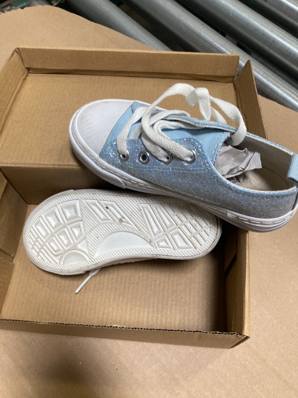Photo 1 of Toandon Kids Girls Sneakers Glitter Sequins Canvas Shoes Toddler Child Glitter Sparkle Low Top Lace Up Non Slip Lightweight Walking Outdoor Blue Size 10