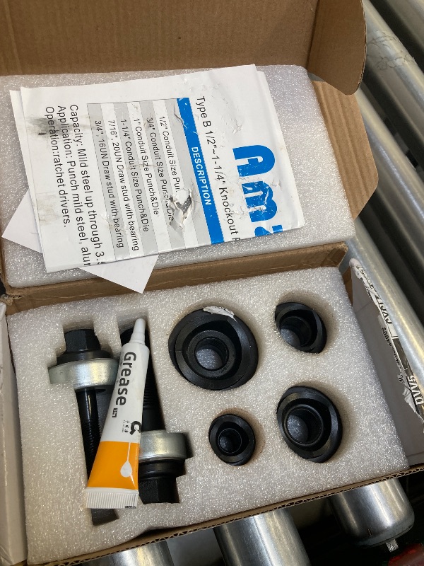 Photo 1 of AMZCNC Manual Knockout Punch Kit, Heavy Duty Metal Sheet Knock Out Box Hole Cutter Conduit Punch Driver Die Set ((Conduit Hole Size) 1/2"~1-1/4" Knockout Punch kit)