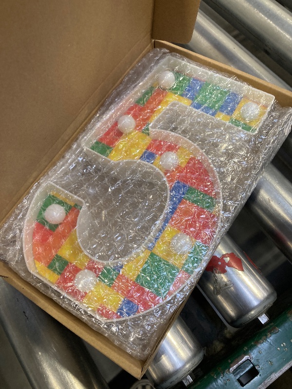 Photo 1 of Baquler Building Block Light up Number Birthday Decoration Sign Marquee LED Numbers for Party Lighted Building Block Theme Birthday Party Supplies 8.58''(Number 5)