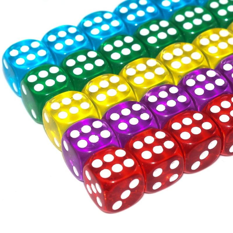 Photo 1 of  50 of Pack 14MM 6 Sided Dice Set Translucent Colors Dice, with Black Pouch for Board Game 