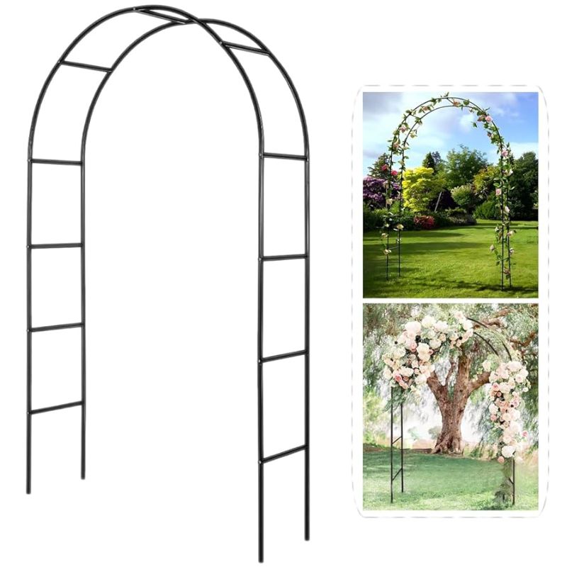 Photo 1 of Metal Pergola Arbor, 4.6 Feet Wide x7.9 Feet High,Assemble Freely Lightweight Wide Garden Arch for Various Climbing Plant Wedding Garden Arch Party Decoration Wide Arbor,Green