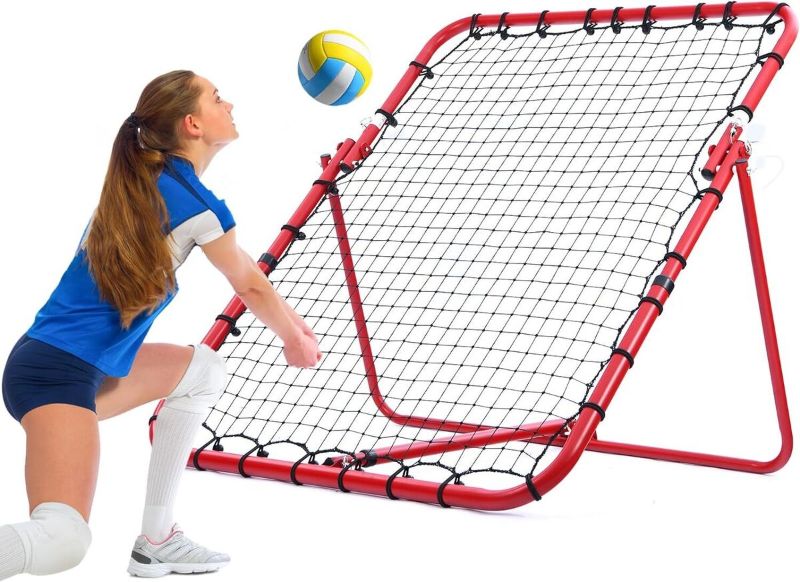Photo 1 of Orealla Volleyball Rebounder Net, 5 Angles Adjustable Volleyball Training Equipment Bounce Back Net with Sturdy Handbag, Sandbags, Metal Stakes for Lacrosse, Baseball, Soccer Practicing - 7x4 Ft