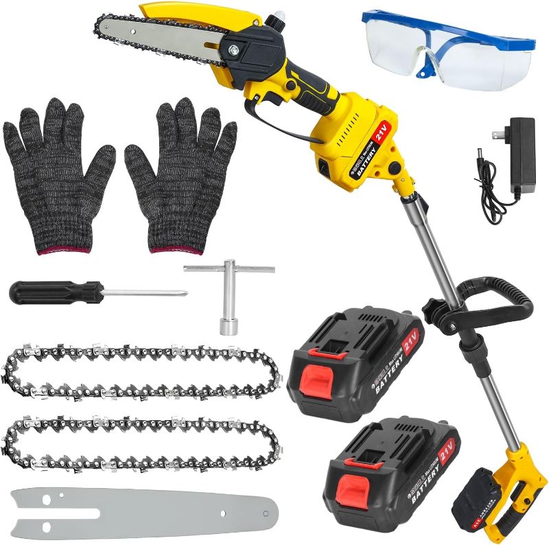 Photo 1 of Gisam 8Inch Cordless Pole Saw & Mini Chainsaw 2-IN-1, with Brushless Motor, 2x 4.0 Ah Batteries, Max Reach 14ft for Tree Trimming