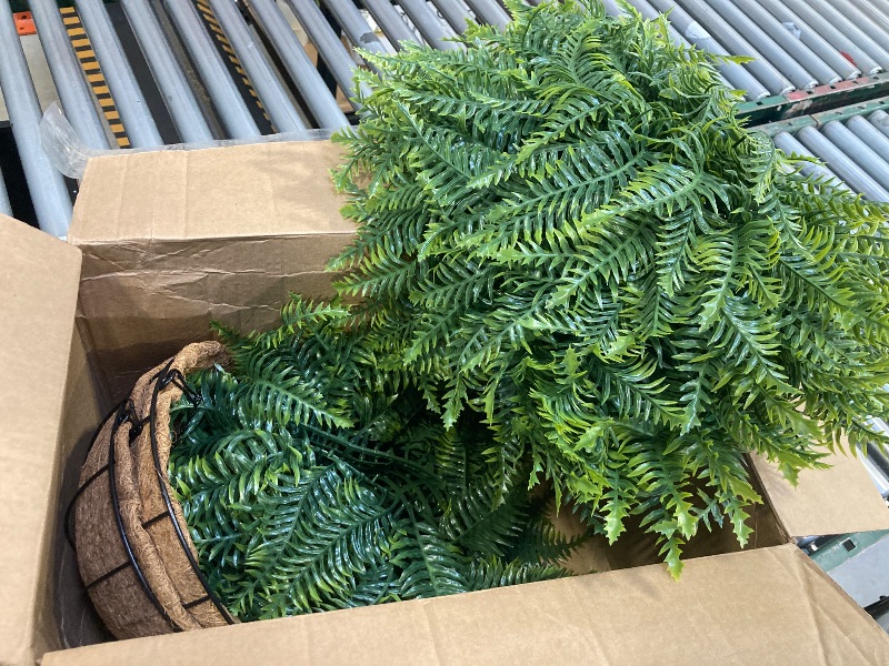 Photo 1 of  2 Set Artificial Hanging Fern Plants Outdoor Fake Hanging Ferns Planter, UV Resistant Faux Fern Plant Baskets for Outdoors Patio Garden Home Decor (Plastic, 2) 