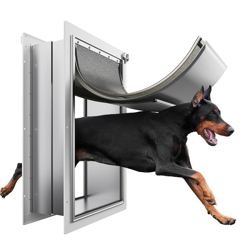 Photo 1 of 3-Flap Never Rust Extra Large Dog Door for Doors with Sliding Lock Panel, Steel Frame and Telescoping Tunnel, Extreme Weather Durable Doggy Door ?Pets Up to 220 Lb?