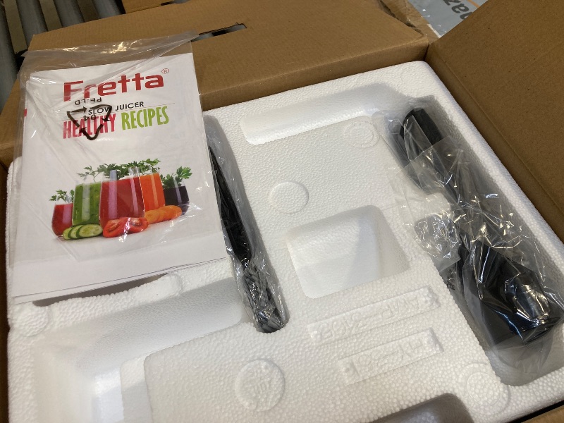 Photo 1 of Fretta Juicer Machines, Cold Press Juicer, BPA Free Masticating Juicer Machines Vegetable and Fruit, 3-Inch Wide Feeding Chute, Easy to Clean,Quiet and Strong DC Power, 200W(Black)