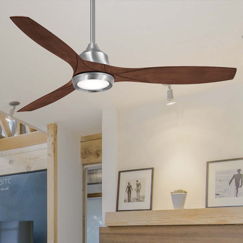 Photo 1 of LED Brushed Nickel with Dark Walnut Finish Blades Propeller Ceiling Fan, 72 INCH
