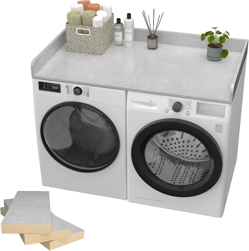 Photo 1 of Yaofala Washer Dryer Countertop, Laundry Countertop Solid Wood with Edge Rails, 54 * 27.5 inches, for Laundry Room Storage and Organization, Premium Vintage Brown Finish
