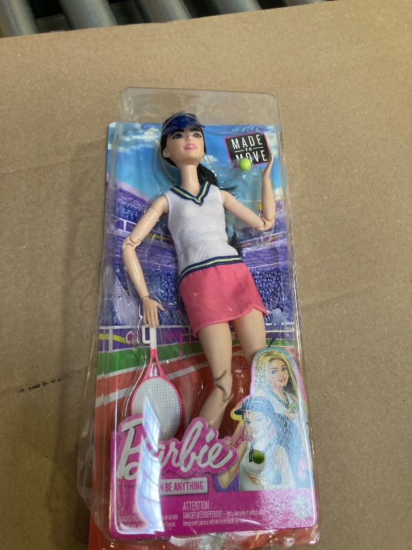 Photo 1 of Barbie Careers Fashion Doll & Accessories, Made to Move Tennis Player Wearing Removable Outfit with Racket & Ball, 22 Bendable Joints
