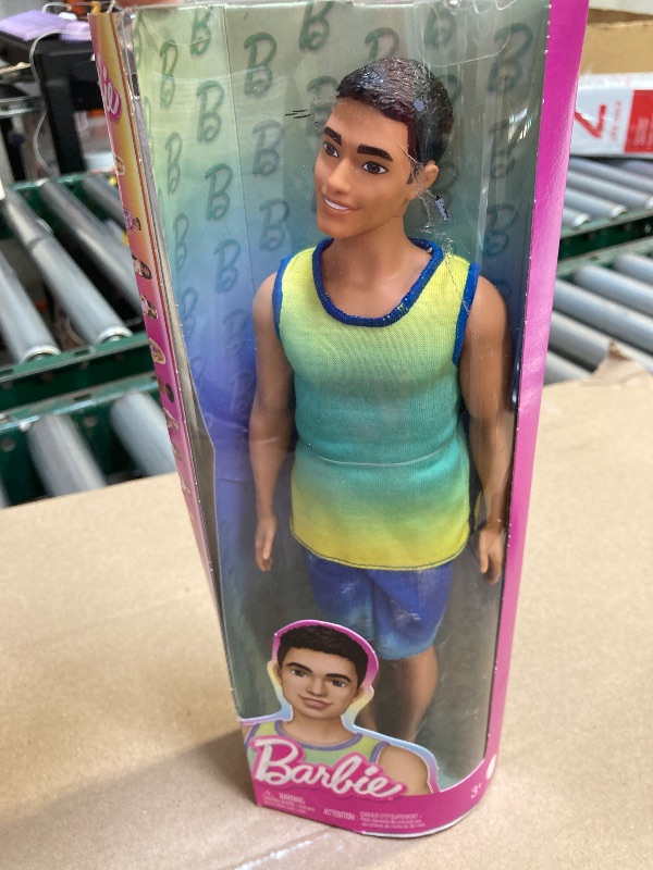 Photo 1 of Barbie Fashionistas Ken Doll #236 with Black Hair, Wearing Blue and Green Ombre Tank with Jean Shorts and Silver Sneakers