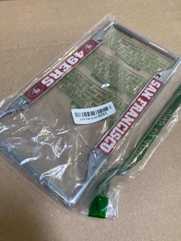 Photo 1 of FANMATS 15043 San Francisco 49ers Chrome Metal License Plate Frame, Team Colors, 6.25in x 12.25in