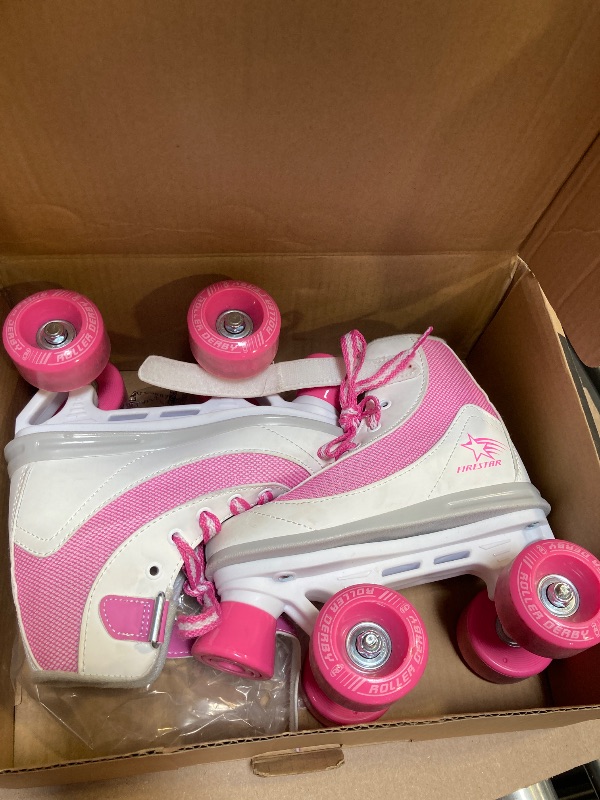Photo 1 of Roller Derby Firestar Youth Girl's Quad Roller Skates, White/Pink, Size 13