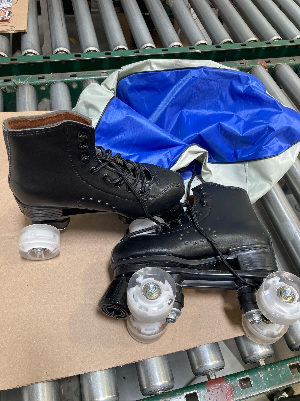 Photo 1 of Ugboiu Roller Skates for Men and Women - Black Derby With 4 Shiny Wheels, Classic Double-Row for Indoor and Outdoor Use