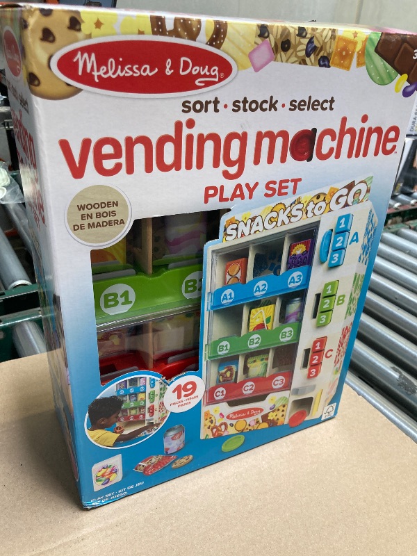 Photo 1 of Melissa & Doug Sort, Stock, Select Wooden Vending Machine Play Set, Wooden Toy Play Food for Boys and for Girls 3+