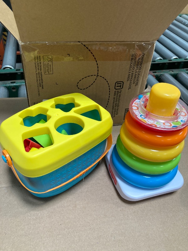 Photo 1 of Fisher-Price Infant Toy Set, Baby’s First Blocks (10 Shapes) and Rock-a-Stack Ring Stacking Activity for Ages 6+ Months? (Amazon Exclusive)