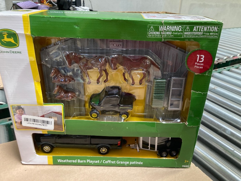 Photo 1 of TOMY John Deere Weathered Barn Farm Playset - 1:32 Scale - Includes Barn, Pick Up Truck Toy, Horse Trailer, Horse Toys, and More - John Deere Farm Toys - 13 Count - Ages 3 Years and Up