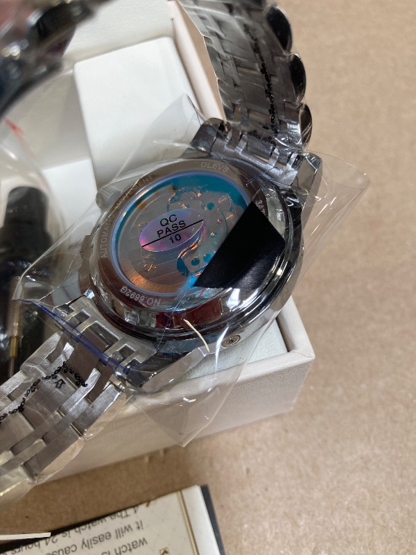 Photo 1 of OLEVS Watches for Men Automatic Mechanical Self Winding Dress Wrist Watch Multifunction Calendar Waterproof Luminous Silver Black