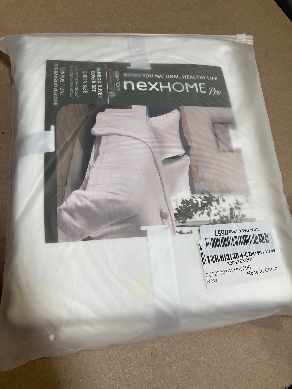 Photo 1 of NEXHOME PRO 100% Organic Bamboo Duvet Cover Set Queen - Lightweight Summer Cooling Comforter Cover for Hot Sleepers 90"x90" 3pcs Breathable White Bedding with Corner Ties,Zipper Closure, No Insert