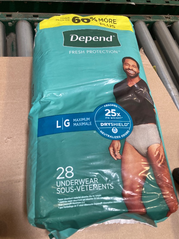 Photo 1 of Depend Fresh Protection Adult Incontinence Underwear for Men, Disposable, Maximum, Large, Grey, 28 Count, Packaging May Vary
