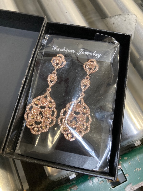 Photo 1 of  Bridal Earrings Wedding Jewelry Clear Zircon Crystal Rhodium Art Deco Pierced Dangle Unique Design Bridesmaid Dangle Earrings 