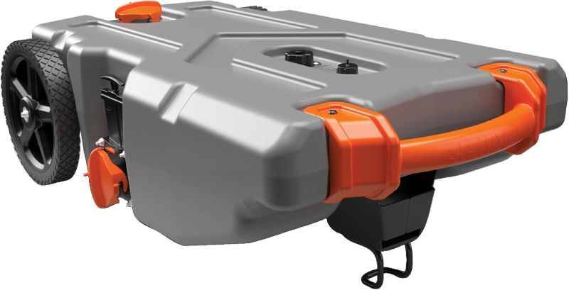Photo 1 of  Camco Rhino 28-Gallon RV Tote Tank - Features Large Heavy-Duty No-Flat Wheels & Built-in Gate Valve - Removable Steel Tow Adapter, 3’ Sewer Hose & More RV Accessories (39004) 